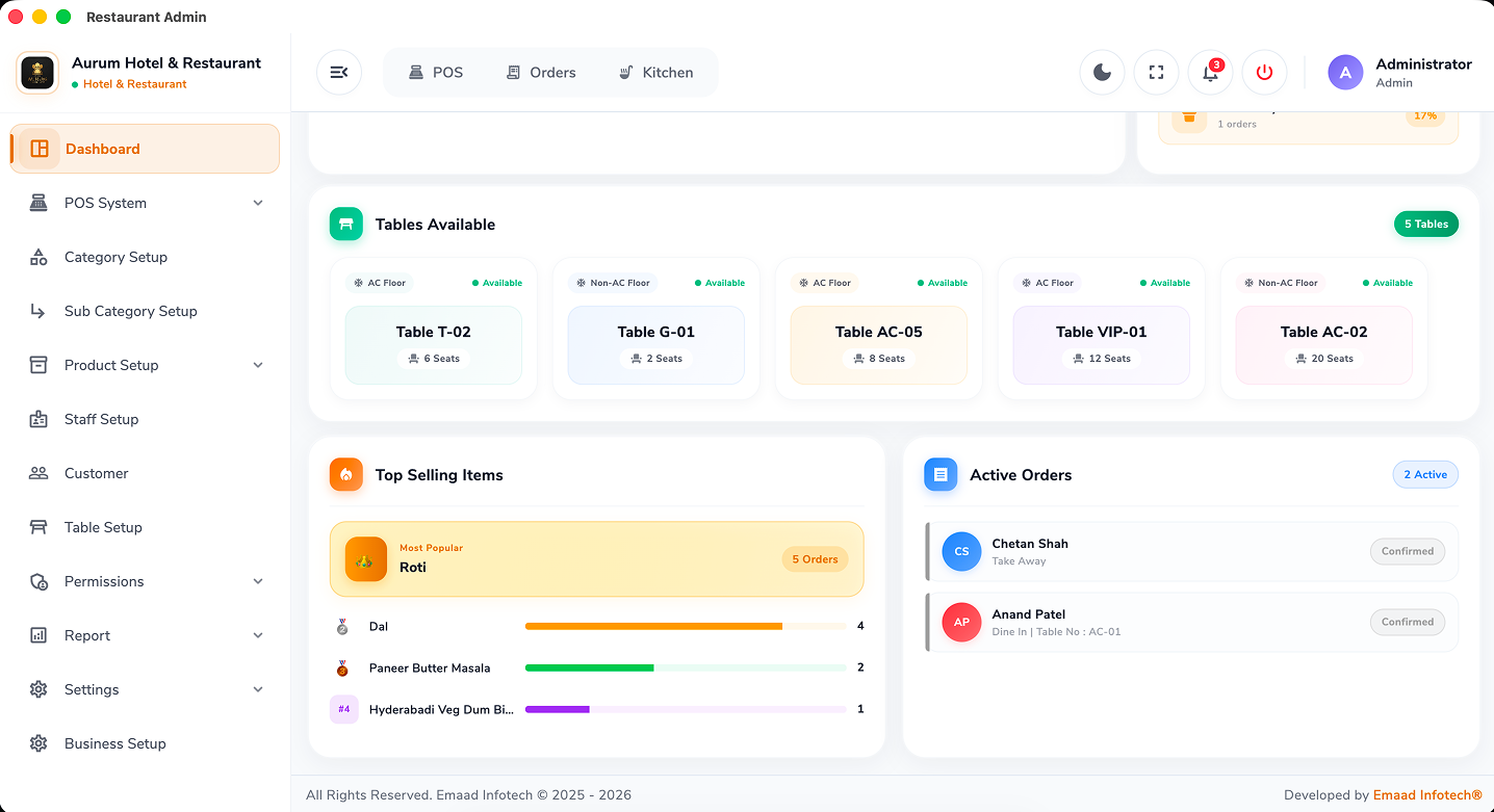 StayNexa Admin Dashboard & POS — billing counter and management